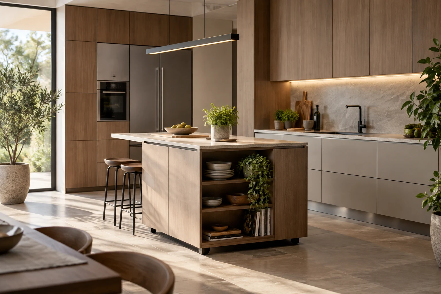 AI illustration of a future-oriented kitchen concept with integrated appliances.