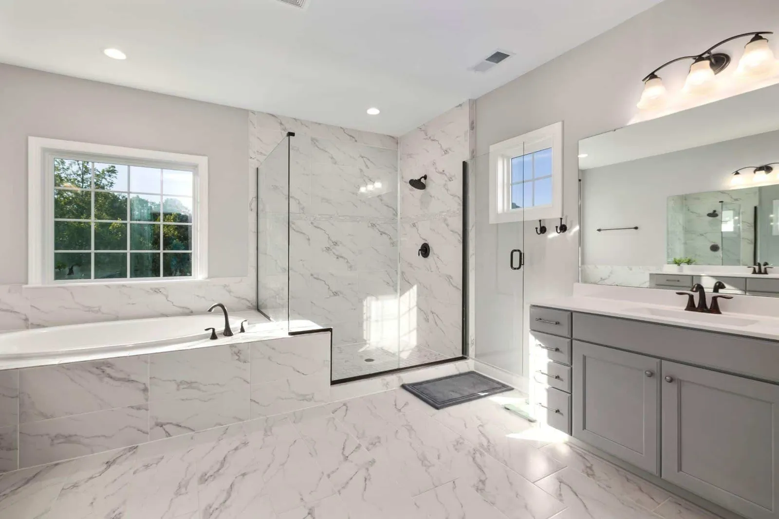 tile installation in bathroom