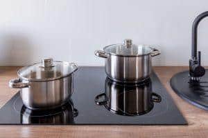 Kitchen with induction cooking stovetop