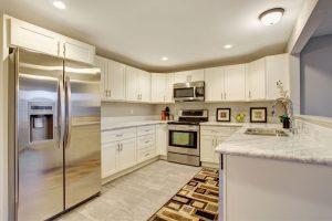 Kitchen with marble counters