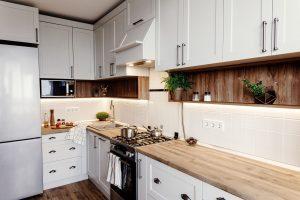 kitchen with side lights on the walls