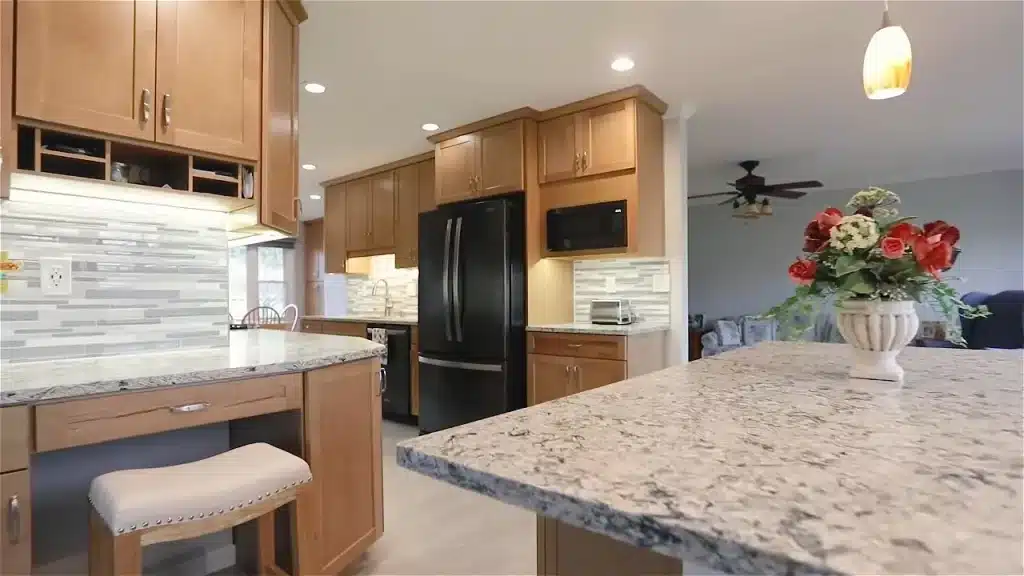 Masterwork Kitchen Remodel Quartz Countertop Porcelain Flooring